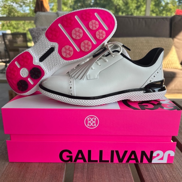 G/FORE Gallivan2r Brogue Kiltie Cap Toe Golf Shoe Women's 7.5 Snow / Onyx NEW - Picture 3 of 8